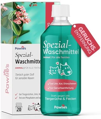 Pawlie's Geruchsentferner Wäsche 1L - Hochwirksamer Hygienespüler Wäsche, Geruchsneutralisierer, Enzymreiniger Katzenurin, Wäschespülung & Hygiene Waschmittel zur Geruchsentfernung
