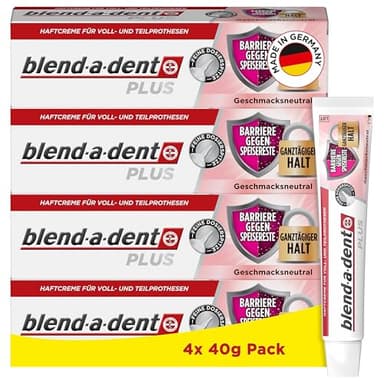 Blend-a-dent Plus Barriere Gegen Speisereste Haftcreme für Voll- und Teilprothesen, Geschmacksneutral, 4x 40g