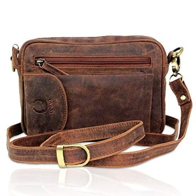 Corno d´Oro Handgefertigte Umhängetasche Herren Klein Leder I Premium Handgelenktasche Echt Leder für Mini Tablet bis 8 Zoll I Herrenhandtasche zum umhängen Ledertasche Taupe