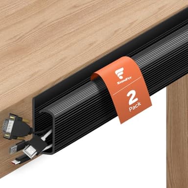 shinfly Kabelkanal Schreibtisch, 2 x 40 cm Kabelkanal Schwarz Selbstklebend, Kabelmanagement Unter Schreibtisch, J-Formiges Kabelmanagement Schwarz für Laptops - 40cm(L) x 2cm(W) x 4cm(H)