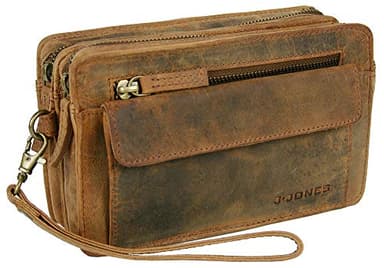 J JONES JENNIFER JONES Echt-Leder Herren Handgelenktasche - Herrenhandtasche - Brieftasche - Geldbörsentasche für Männer - Braun