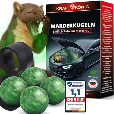 KRAFTKÖNIG Premium Marderschreck Auto – 4X Marderkugeln + Halterung - Hochwirksame Marderabwehr Auto Duftkugeln bis zu 6 Monate - Alternative zu Marderspray und Maderschrecker Auto - Mader Abwehr