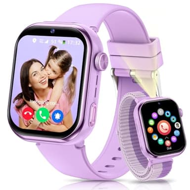 RUXINGX 4G Smartwatch Kinder mit GPS und Telefonanruf, Kinderuhr mit IP68 Wasserdicht, Zwei-Perspektiven, Voice Chat, Taschenlampe, Schulmodus, Schrittzähler, Wecker für Jungen Mädchen, Lila