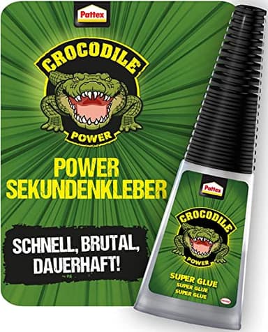 Pattex Crocodile Power Sekundenkleber, extra starker Superkleber, schnelltrocknender Alleskleber für Metall, Holz und mehr, wasserabweisend und transparent, 1 x 10g