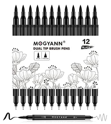 Mogyann 12 Pack Dual Brush Pen Set Schwarze Marker zum Zeichnen und Skizzieren von Kunst
