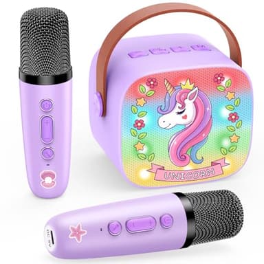 Dislocati Karaoke Maschine mit 2 Bluetooth Mikrofonen für Kinder, Weihnachts Einhorn Geschenke Spielzeug für Mädchen 3-12 Jahre, Tragbarer Lautsprecher mit DSP & LED-Lichtern, Ideal für Familienfeiern