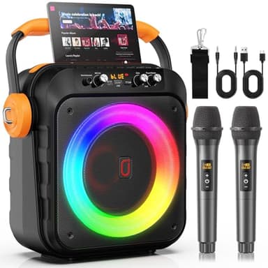JYX Karaoke Maschine, Karaoke Anlage Mit 2 Mikrofonen, Tragbare Karaoke Maschine Mit 2 Drahtlosen Mikrofone, Bluetooth Lautsprecher Box Für Erwachsene/Kinder Mit Led Lichteffekte