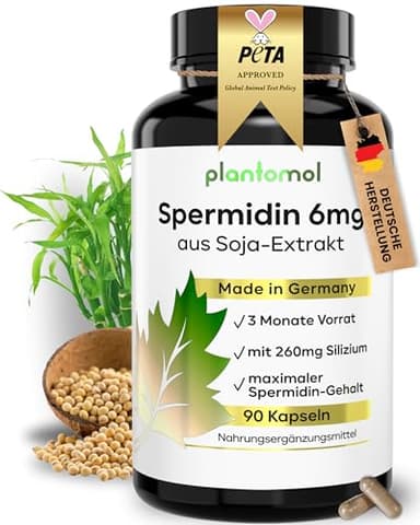 Spermidin Kapseln hochdosiert - Spermidin 6mg mit Zink Kupfer & Silizium - 3 Monatsvorrat an Spermidine