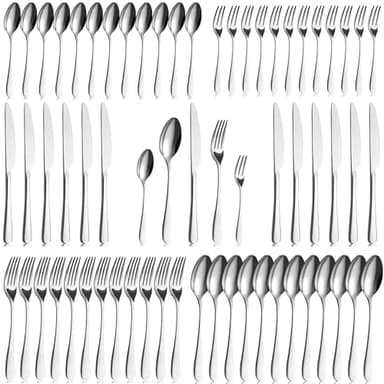 BEWOS Besteck Set für12 Personen - 60 Teilig Essbesteck Set inkl. Messer, Gabel, Löffel, Besteck Edelstahl Spiegelpoliert, Spülmaschinenfest