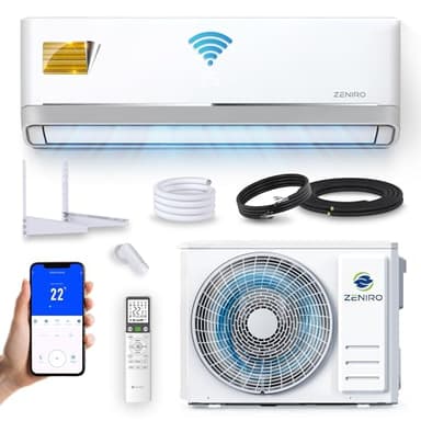 ZENIRO Split Klimaanlage Klimagerät Set Air Conditioner mit Heizfunktion 12000 BTU 3,5kW A++ WiFi/App-Steuerung 4D AirFlow Auto Reinigung inkl. Montagematerial Vorgefüllt R32