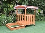 Mucola Sandkasten rollbar Sandbox mit Abdeckung und Sonnenschutz aus Holz für Kinder, 182 x 100 x 140, mit Veranda und Geländer - Rot