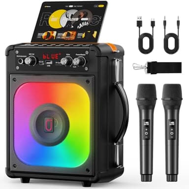 HWWR Karaoke Maschine Karaoke Anlage Mit 2 Mikrofonen, Karaoke Set Tragbare Karaoke Maschine Mit 2 Drahtlosen Mikrofone, Bluetooth Lautsprecher Box Für Erwachsene/Kinder Mit Led Lichteffekte