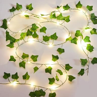 KASZOO 1 Stück Efeu Künstlich mit Lichterkette, 2M Efeu Girlande mit 20 LED-Licht, Lichterkette Efeu IP65 Wasserdicht Batteriebetrieben für Innenberei,Hochzeit, Party Deko