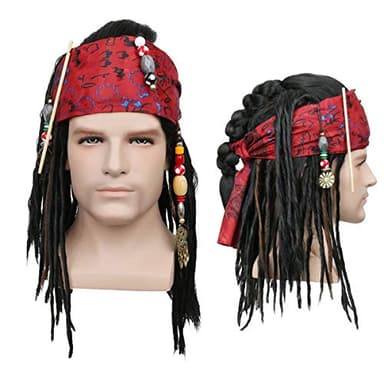 NUWIND Pirat Perücke mit Bandana Viking Kapitän Kostüm für Halloween Fasching Karneval Cosplay Zubehör