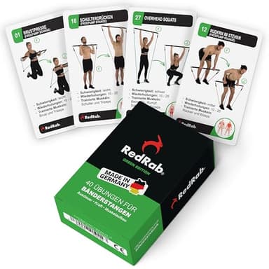 RED RAB Trainingskarten für Widerstandsbänder Stange Krafttraining - Fitness Stange Set - Fitness Spiel für Fitnessbänder mit Stange als Home Gym, Resistance Bands & Bar, Workout Bar, Training zuhause