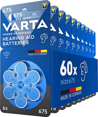 VARTA Hörgerätebatterien Typ 675 blau, Batterien 60 Stück Vorratspack, Power on Demand, wireless approved, Größe p 675 für Hörgeräte & Hörhilfen, Made in Germany