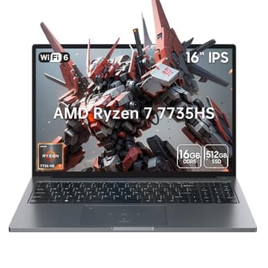Blackview 2025 16" Gaming Laptop,Ryzen 7 7735HS(Besser 7430u/5700u/I7-11800H) bis zu 4,8 GHz,16GB Ram DDR5 4800MHz 512GB SSD,FHD Display Laptop,Beleuchteter Tastatur,WiFi-6,BT 5.2,Windows 11 pro