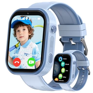 Smooce 4G Smartwatch Kinder, Kinder Smartwatch mit GPS Telefon Videoanruf Voice Chat SOS Schulmodus Schrittzähler Puzzle Spiele, Smart Watch Jungen Mädchen Geschenk (Blue)