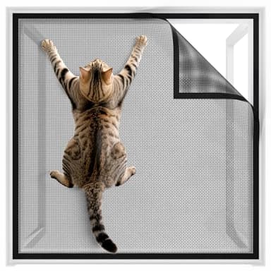 BKSAI Fenster Fliegengitter Katzensicher Katzengitter Fenster Ohne Bohren Katzennetz Kratzfest Katzen Fenstergitter Stabil für Alle Innen Fenster Dachfenster (100X130CM)