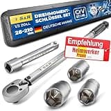 S&R Drehmomentschlüssel 28-210 Nm Set, 1/2" Drehmoment-Schlüssel 475 mm, Verlängerung 125 mm, 3 Stecknüsse 17, 19, 21 mm; Kfz Reifenschlüssel Auto TÜV geprüft GS bruchfest Nüsse