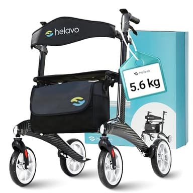 Helavo ultraleichter Carbon Rollator – Nur 5,6 kg leicht – Leichtgewicht-Rollator aus Kohlefaser – Ergonomisches Design für aufrechte Haltung, faltbar & wendig – Ideal für Innen & Außen