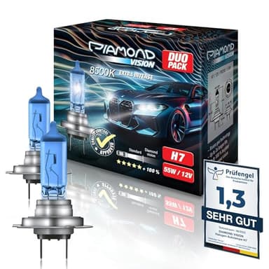 Diamond Vision H7 Lampe Auto | H7 12V 55W | Optimierte Version | 8500K Xenon Look Kaltweiß | Halogen KFZ Autolampen | zweimal so langlebig | Duobox | E-Prüfzeichen | PX26D | 2 Stück
