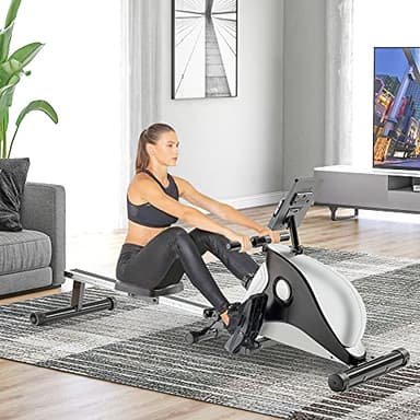 Merax Magnetisches Rudergerät für Wohnung, faltbar, 8 Widerstandsstufen, magnetisch, LCD-Display, leise, Aluminiumschienen mit Tablet-Halterung