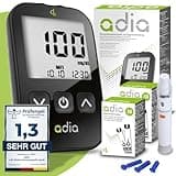 Sparset: adia Blutzuckermessgerät (mg) mit 110 Blutzuckerteststreifen, 10 Lanzetten, 1 Stechhilfe, 1 Etui, Einfache Selbstkontrolle bei Diabetes
