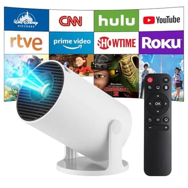 Mini Beamer, Upgrade 4K Smart Heimkino Projektor mit Android 11, 2.4/5G Dual WiFi6, Bluetooth5.4, Auto Trapezkorrektur, 180-Grad-Drehung, 130-Zoll-Display für Phone/PC/Lap (Weiß)
