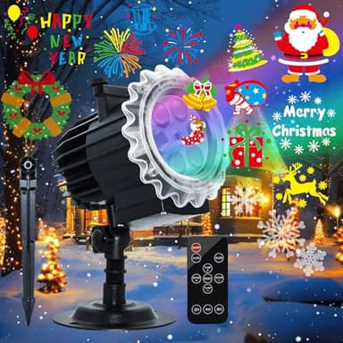 Segotendy Weihnachtsdeko,Projektor Weihnachten Aussen, 8 Mustermodus LED Schneeflocken Projektionslampe mit 96 Cartoons, Wasserdichte Projektor Lichter mit Fernbedienung für Weihnachtsbeleuchtung