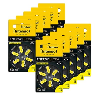 Intenso Hörgerätebatterien PR70, Gelb (Typ 10), 60er Pack