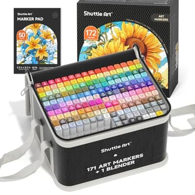 Shuttle Art Alkohol Marker Set, 171 bunte doppelseitige Alcohol Marker Stifte Set mit 1 Blender, Markerblock, Etui, Twinmarker Stifte für Kinder, Erwachsene, Alkohol Stifte, Marker zum Malen