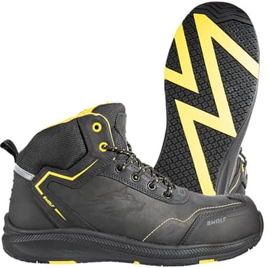 BWOLF Phoenix Arbeitsschuhe Herren S3 High Sicherheitsschuhe Herren S3 Nabuk wasserdicht, rutschhemmend 4x4 Grip Tech, Ergo Sohlen (Schwarz/Gelb, EU Schuhgrößensystem, Erwachsene, Numerisch, M, 44)