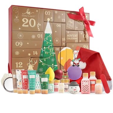 Body & Earth Adventskalender 2025 Frauen Weihnachtsgeschenke Geschenkset 24tlg. Badesets für Frauen Geschenkbox mit Weihnachtsmütze, Badebomben, Weihnachtsdekoration, weihnachtsgeschenke für frauen