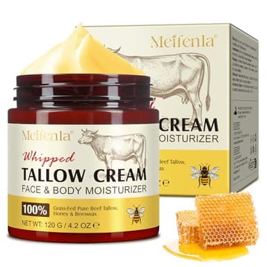Rindertalg für Haut, Beef Tallow Creme 120g, Bio Beef Tallow Skincare, Gras - gefütterter Rindertalg und Honigbalsam - tief feuchtigkeitsspendend für Gesicht & Körper, Schnelle Absorption