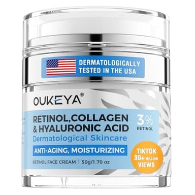 OUKEYA 3% Retinol Creme + 5% Niacinamid & Hyaluron (50ml) - Anti-Aging & Akne-Bekämpfende Gesichtspflege mit Tretinoin gegen Falten, Pickel und Pigmentflecken, feuchtigkeitsspendend & hautstraffend