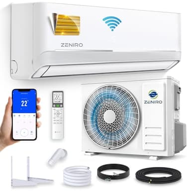 ZENIRO Klimanlage Split Klimagerät Set Air Conditioner mit Heizfunktion 12000 BTU 3,5kW A++ WiFi/App-Steuerung 4D AirFlow Auto Reinigung inkl. Montagematerial Vorgefüllt R32