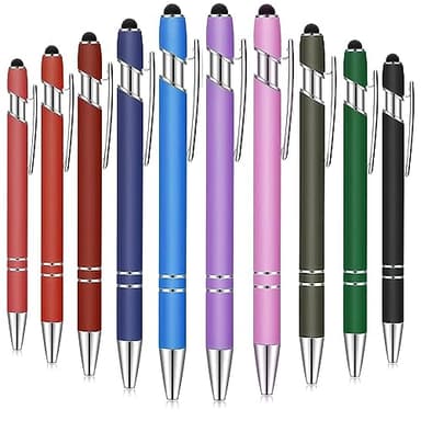 qingmeng Kugelschreiber mit Touchpen, 10 Stück Kugelschreiber Hochwertig Metall, Kugelschreibers Set Schwarz, Kulli für Einfaches & Weiches Schreiben, Gel Kugelschreibers Ergonomisch Aesthetic Pen
