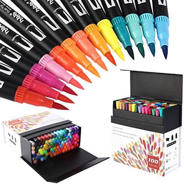 hhhouu 100 Farben Brush Marker Pinselstifte Journal Zubehör Stifte, Doppelspitze Filzstifte für Erwachsene, Handlettering HO-100B