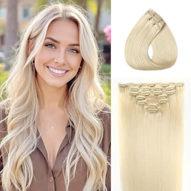 WOWANGEL Clip in Extensions Echthaar 16 Zoll40cm) Nahtlos, 7 Stück 120g Remy Haare Ohne Schaden für Alltag, Hochzeiten & Events,21 Unsichtbare Clips, Wiederverwendbar,Honig Blond(60#)