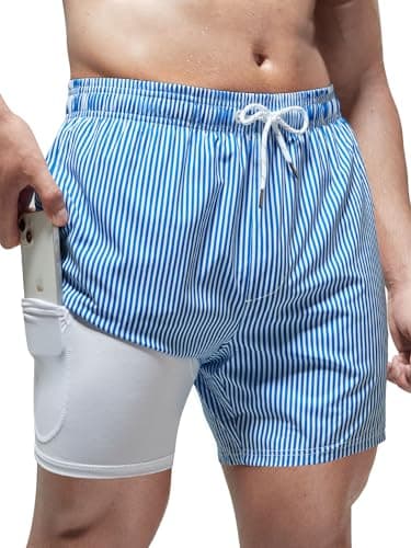 Arcweg Badehose für Herren Badeshorts mit Kompression Liner 2 in 1 Schnelltrocknend Strandhose Männer Elastisch Surf Shorts mit Reißverschlusstaschen L(EU