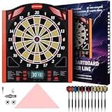 WIN.MAX Elektronische Dartscheibe Profi Set mit Laser Throw/Toe Line Marker mit Deutsche Stimme-Geeignet für Batterien/Adapter für 1 bis 8 Spieler mit 12 Darts (Klassisch)