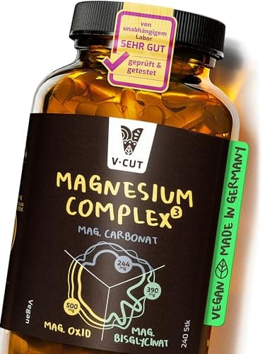 Vcut Magnesium Komplex -Tabletten- aus 3 Qualität Verbindungen -Bisglycinat, Carbonat, Oxid - 400mg elementares Magnesium - Vegan - Hochdosiert - Laborgeprüft - in Deutschland hergestellt
