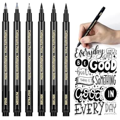 APOGO Kalligraphie Stifte, Handlettering Stifte 6 Calligraphie Stifte Set für Übungsheft, Anfänger, Tagebuch, Bullet Journal Zubehör, Brush Pen Schwarz