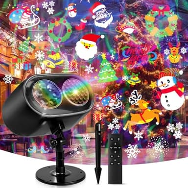 Charmofun 2 in 1 Projektor Weihnachten Aussen, Weihnachtsprojektor Outdoor mit 2.4GHz Fernbedienung für Bildwechsel, Timer, 12 Mustern 8 Wasserrippel, IP65 Halloween Projektorfür Outdoor Fenster