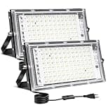 CREATESTAR LED Strahler Außen 100W, 2 Stück Baustrahler Außenstrahler Kaltweiß Scheinwerfer IP65 Wasserdicht, LED Fluter für Sportplatz, Lager, Garten, Hof, Garage, Parkplatz