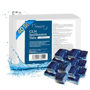 PureCLN WC Spülkasten Tab 40 Stück, Blauspüler – Wasserkastenwürfel für kontinuierliche, dezente Frische – WC Würfel für Spülkasten und Flachspüler mit Einwurfschacht