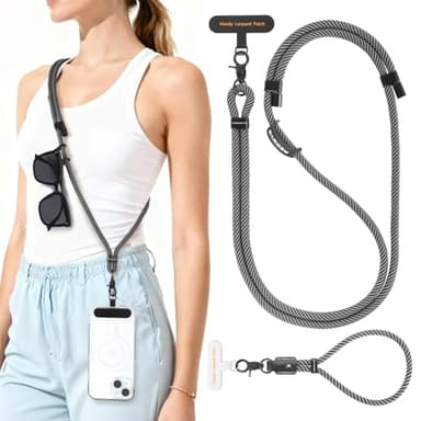Oaridey 2er Set Handykette Universal, enthält verstellbares Handyband zum Umhängen und Handykette kurz. Mit 2 Handy Lanyard Patches und robustem Haken für Kopfhörer, Brillen, Schlüssel, Schwarz.