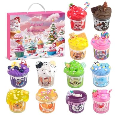 Sumsoltic Schleim Weihnachten Adventskalender 2024 für Kinder - DIY Fluffy Crystal Slime Countdown 24 Tage Weihnachten Überraschungen Geschenk Mit Jungen Mädchen