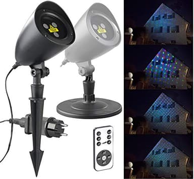 Lunartec Laser Projektor Hauswand: RGB-Laserprojektor mit Sternen-Lichteffekt & Fernbedienung, IP65/IP44 (Projektor Weihnachten Hauswand, Laser Weihnachten, Weihnachts Strahler)
